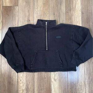 SET Active Black Cropped Quarter Zip Fleece Athleisure Sweatshirt